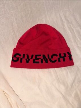 Givenchy Hot Pink Knit Beanie with Black Logo Tag